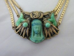 Antique Vintage 1920s EGYPTIAN REVIVAL NECKLACE art deco green czech glass