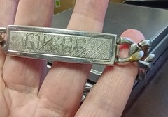 Vintage Speidel USA ID Bracelet Rhodium Electroplate Engraved GREGG