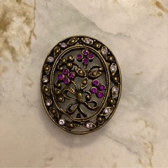 Vintage Brooch Purple Gold Floral Art Deco Pendant Pin Coquette Cocktail Jewelry
