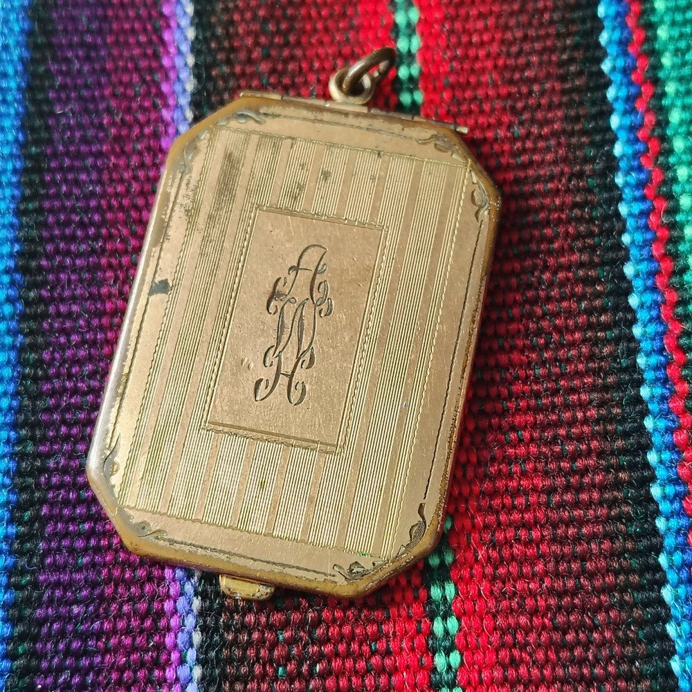 Marathon AWH Gold Colored Rectangular Monogram Photo Keepsake Locket Pendant