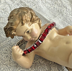 Antique Art Deco H&S Sterling Silver Ruby Red Paste Channel Set Tennis Bracelet