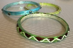 Vintage Clear Acrylic Resin Rhinestone Jewel Bangles Lot 3 Lime Green Turquoise