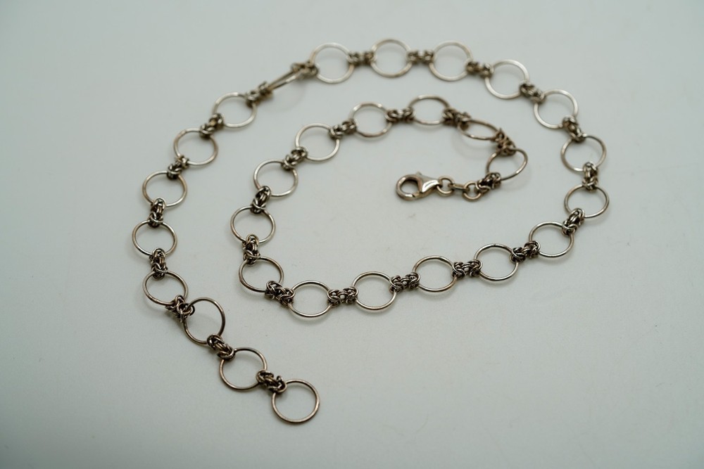 Vintage Sterling Silver Unique Byzantine Chain Necklace 16.5″ x 10mm JB50