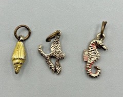 Goldtone Painted Seashore Charms Vintage Lot of 3: Conch, Angelfish, Seahorse