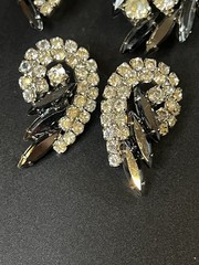 Vintage Julianna Style Demi Parure Crescent Brooch Clip Earrings Clear Jet Stone