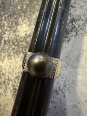 Pearl & Diamond Ring SZ 7 1/4, PJS, 14K Yellow Gold, 6 Grams