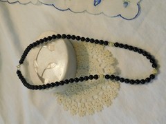 Black Onyx 14K Gold Beaded Necklace 18 inch w/ Trinket Soap stone box