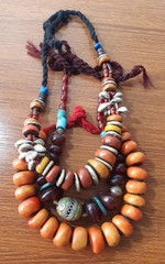 3 old Handcrafted Berber Necklace resin Bead Amber Color Artisan Jewelry Morocco