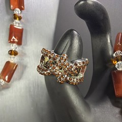 Carnelian Agate Beads w/ Clear, & Amber-Colored Spacers VTG Jewelry Set