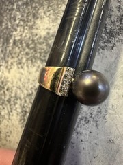 Pearl & Diamond Ring SZ 7 1/4, PJS, 14K Yellow Gold, 6 Grams