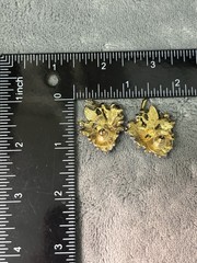 Vintage Brooch Earrings Set Pierced Purple Green Leaf Flowers Open Work.