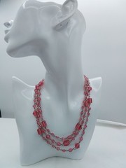 46″ PINK ART GLASS VINTAGE ESTATE NECKLACE CUBE & ROUND SHAPE BEADS CHAIN LINKED