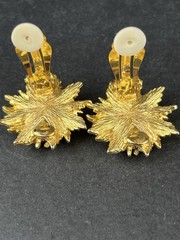 Vintage Erwin Pearl Brooch Earrings Set Gold Tone Floral Rhinestone Signed
