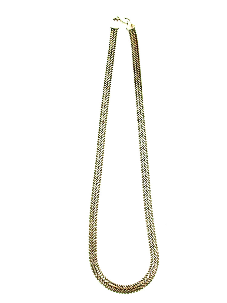 Vintage Classic Retro Necklace Flat Chain Herring Bone Silver Plated Metal 19″