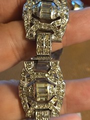 Vintage Art Deco Revival Rhodium Plated Rhinestone Bracelet – Baguette Round 7′