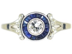 Art Deco 2CT Lab-Created Diamond Halo Sapphire Wedding 14K WhiteGold Finish Ring