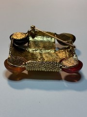 Les Bernard Gold Tone Square Colorful Brooch Costume Jewelry