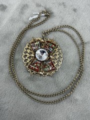 Vintage Necklace Gold Tone Foiled Art Glass 23”
