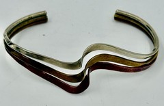 Vintage Tri Tone Metal Wavey Look Bracelet – copper, silver and brass Cuff