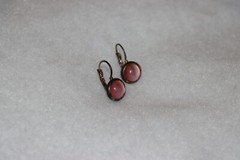 Domed round pink cat eye vintage drop earrings
