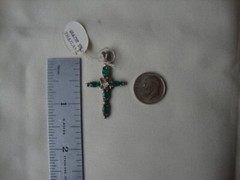 VINTAGE 1970-80s GREEN CZ W/ CLEAR CZ CENTER CROSS STERLING SILVER 925 PENDANT