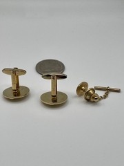 Vintage Foster Gold Tone Tuxedo Cufflinks Tie Tac Set Mid Century Onyx