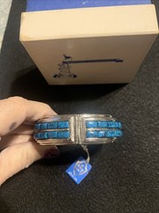 Vintage NWB Whiting & Davis Faux Turquoise Bracelet With Tag/Box Silver Tone