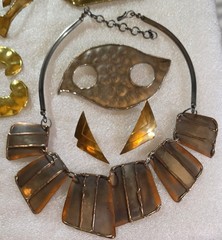 Vintage signed Shirlry Hand Wrought Brass Copper Buckle Brooch more Jewelry Lot