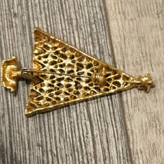 Vintage Rhinestone Christmas Tree Brooch set Filigree Gold Tone Holiday Pin Gift