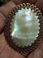VINTAGE LRG 2 IN. X 1 + INCH M. O. Pearl Brooch FRAMED IN GOLD West GERMANY