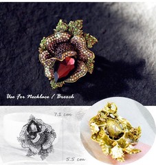 Vintage Floral Brooch Pin Multicolor Crystal Rhinestone Gold Tone Statement Jewe