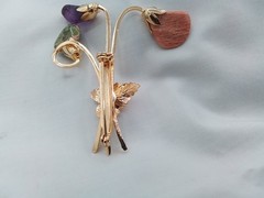 NATURAL STONE ATLANTISITE PURPLE AMETHYST PEACH MOONSTONE CABOCHON BROOCH FLORAL