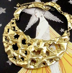 VTG Runway 70s Rare NAPIER Brutalist GP Modernist Bib Necklace “Molten Metal”