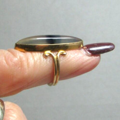 Vintage Victorian 10K Yellow Gold Elongated Beveled Montana Agate Ring Sz 4.25