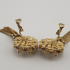 1950s Earrings Chain Tassel Filigree Gold Tone Pink Green Rhinestones Retro Glam