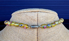 CZECH 1920’S NECKLACE YELLOW SATIN GLASS BEADS WITH FLOWERS 19.6″ Long