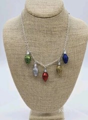 Christmas Necklace String of Light Bulbs Glitter Bulbs Silver tone Vintage 21 in