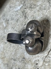56. Vintage MEXICO Silver Los Cocos Two Balls Old School Ring 5.8g, 5.25s