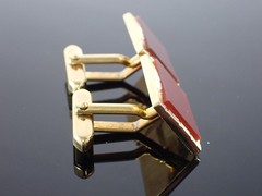 Vintage Gold Tone Red Stone Rectangular Cufflinks Mid Century Style