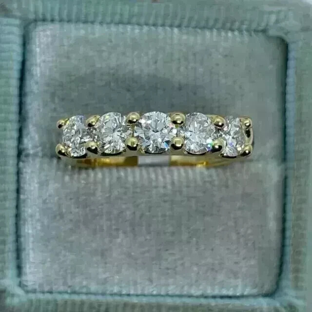 Art Deco 1.7Ct Round Cut ab Created Diamond 14K Gold Finish Engagement Band Ring
