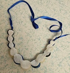 BEAUTIFUL ARTISIAN MADE VINTAGE JULIET BUTTONS w/BLUE SATIN RIBIN NECKLACE