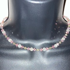 Vintage Y2K Pink Faceted Crystal Silver Beaded Choker Necklace Summer Jewelry