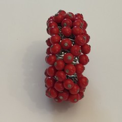 Vintage signed Japan cherry red bead expandable bracelet