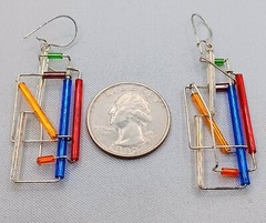 Vintage Barbie Levy Barb Wire Earrings Sterling Silver Glass Dangling Art