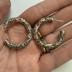 Vintage .925 Sterling Silver Filigree Scroll Hoop Earrings