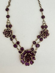 Beautiful Vintage Statement Necklace Purple Stone Flowers B5