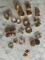 Vintage Jewelry lot goldtone earrings 14 pairs hoop box stars dangle
