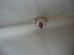 VINTAGE FLORAL PRONG SET AMETHYST PINK YELLOW CLEAR TOPAZ RING SILVER 925 SZ 6.5