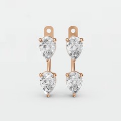 Front Back Drop Jacket Earrings Pear Cut Lab Grown Diamond Prong Setting