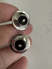 Shields Vintage Silver Tone Black Round Cufflinks Bullet Back Rhinestone Accent